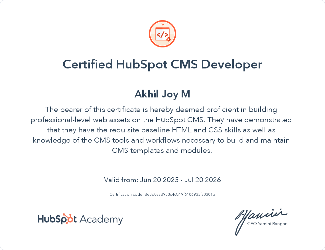 Certified HubSpot CMS Developer